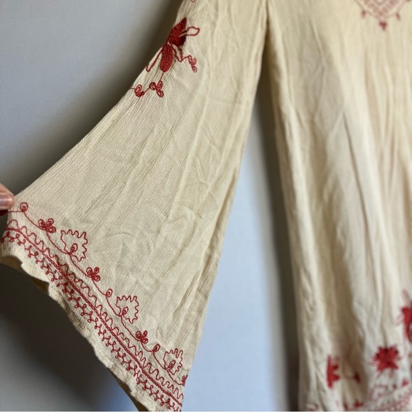 Free People Skyfall Embroidered Tunic Dress Sz M Cream Boho Bell Sleeve READ - Picture 7 of 16